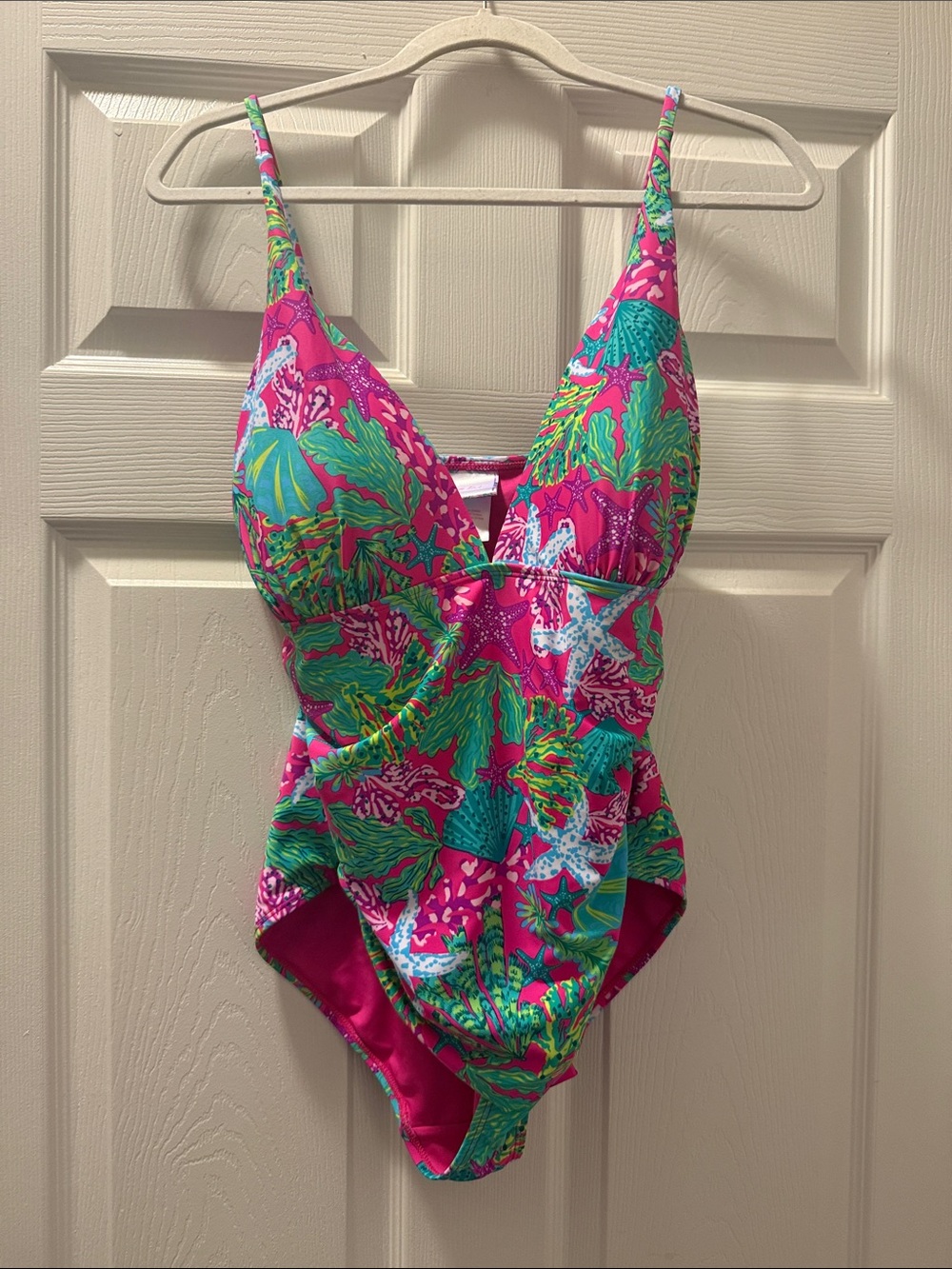 Bright Pink Tropical Print One-Piece Swimsuit